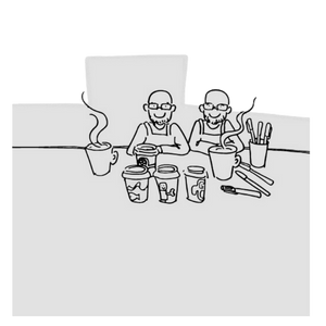 coaching-32 sketch of the coffee twins doing drawings