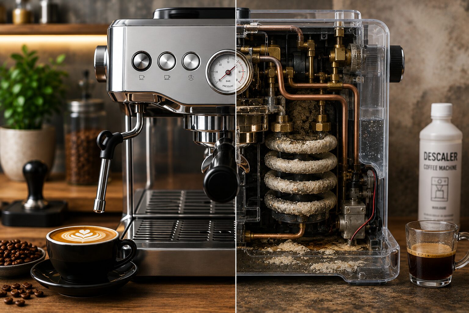 1. Featured Image Placement: Very top of article Clean, premium espresso machine beside freshly brewed coffee and coffee beans. One side sparkling clean, subtle hint of limescale and residue on the other. Professional home coffee setup. Creates curiosity around maintenance. 2. Hook Image Placement: Immediately after introduction / before Table of Contents Coffee drinker looking confused after tasting coffee. Two cups in front of them: one fresh and inviting, one dull and unappealing. Espresso machine in background. Visual question: "Why does my coffee suddenly taste bad?" 3. Why Cleaning Matters Placement: Immediately after section: "Why Cleaning Your Coffee Machine Actually Matters" Split-screen comparison. Clean machine producing rich espresso versus dirty machine producing dull coffee. Visible coffee oil buildup and limescale indicators. 4. Espresso Machine Cleaning Schedule Placement: Inside section: "How Often to Clean an Espresso Machine" Timeline infographic showing: After Every Shot → Daily → Weekly → Monthly → Quarterly Simple icons for steam wand, portafilter, backflush, descale, gasket replacement. 5. Bean-to-Cup Cleaning Checklist Placement: Inside section: "How Often to Clean a Bean-to-Cup Machine" Modern bean-to-cup machine with callouts highlighting: Brew Unit Milk System Drip Tray Grinder Bean Hopper Clean educational layout. 6. Pod Machine Descaling Guide Placement: Inside section: "How Often to Clean a Pod Machine" Nespresso-style pod machine with water droplets, limescale symbols, and simple maintenance intervals. Focus on descaling rather than cleaning grounds. 7. Cafetière Cleaning Mistake Placement: Inside section: "How Often to Clean a Cafetière" Close-up of French press plunger mesh. One side coated with coffee oils, other side freshly cleaned. Visual emphasis on hidden oil buildup. 8. Moka Pot Cleaning: Do & Don't Placement: Inside section: "How Often to Clean a Moka Pot" Split image: Left → Hot water rinse Right → Soap bottle with subtle "avoid" visual Focus on preserving moka pot seasoning. 9. Grinder Cleaning Matters Placement: Inside section: "How Often to Clean a Coffee Grinder" Coffee grinder burrs covered in coffee residue contrasted with freshly cleaned burrs. Fresh beans scattered around. Visual showing where stale flavours come from. 10. UK Hard Water Risk Map Placement: Inside section: "UK Hard-Water Areas: Clean More Often" Simple UK map showing: London South East East Anglia Midlands Highlighted as hard-water zones. Scotland, Wales, Cornwall shown as softer-water regions. Clean infographic style. 11. Coffee Machine Cleaning Cheat Sheet Placement: Immediately before Summary One-page visual summary showing: Espresso Machine → Weekly Backflush / Monthly Descale Bean-to-Cup → Weekly Brew Unit Clean Pod Machine → Descale Every 2–3 Months Cafetière → Rinse After Use Moka Pot → Hot Water Only AeroPress/V60 → Rinse After Use Grinder → Monthly Deep Clean Simple infographic readers can screenshot and save.