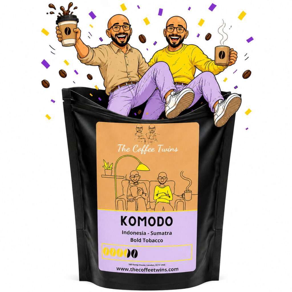 Celebrating Komodo coffee bean winning runner up.